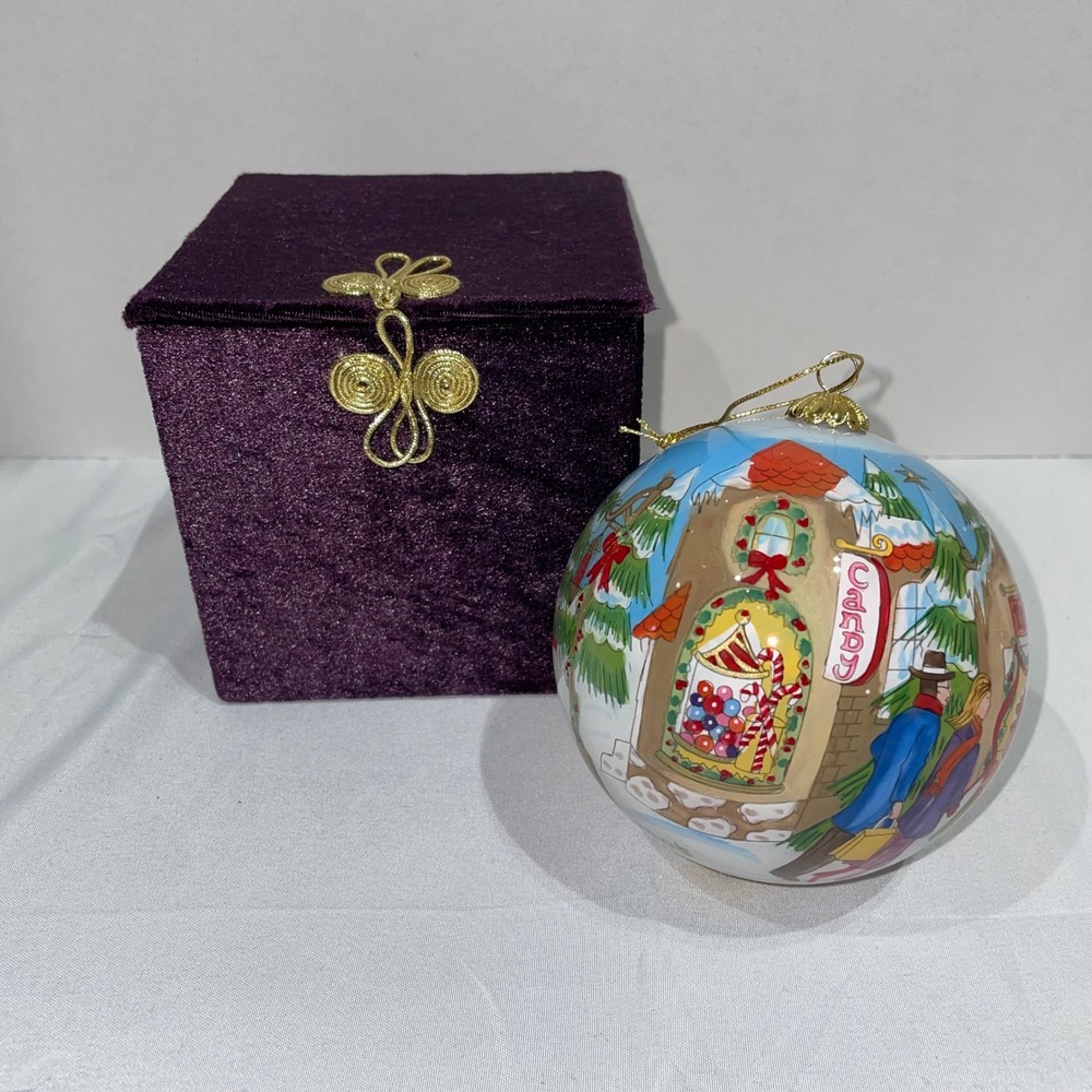 Pier 1 Li Bien Christmas Ornament 2005 Hand Painted Glass Village Toy Store Box